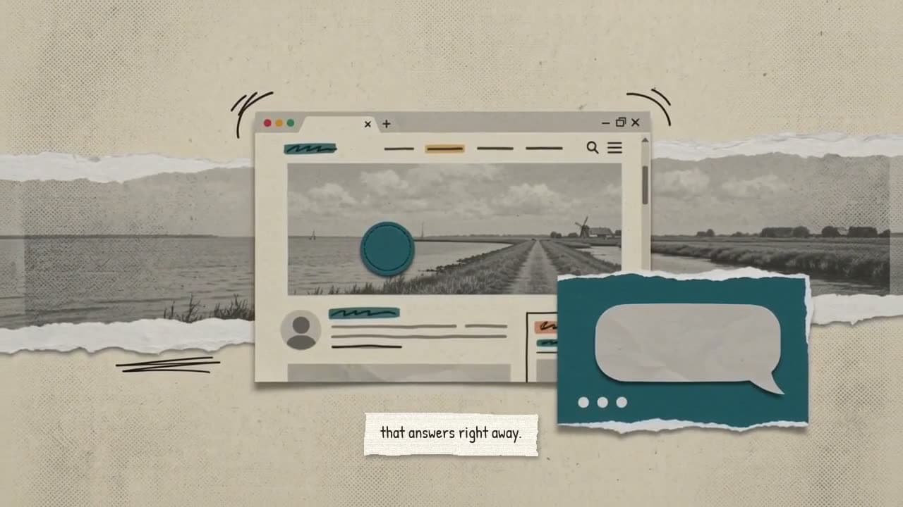 A website with the Chatwize chat window in the bottom right, in paper-collage style