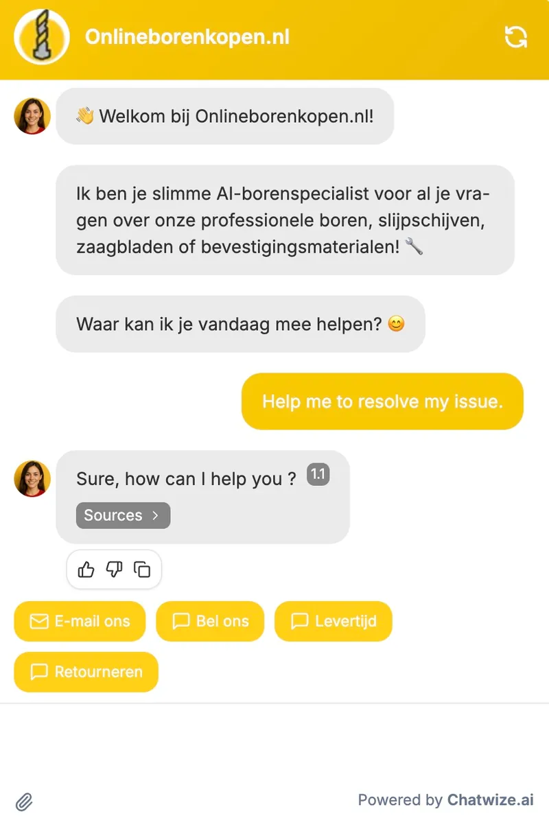 Onlineborenkopen.nl chatbot in the brand style