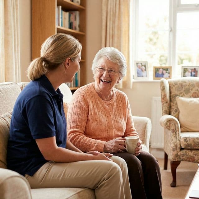 Begeleider van Senior Centraal samen met een cliënt